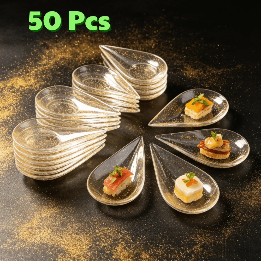 Gold Cutlery Flatware - 50개입 일회용 눈물방울 모양 디저트 테이스팅