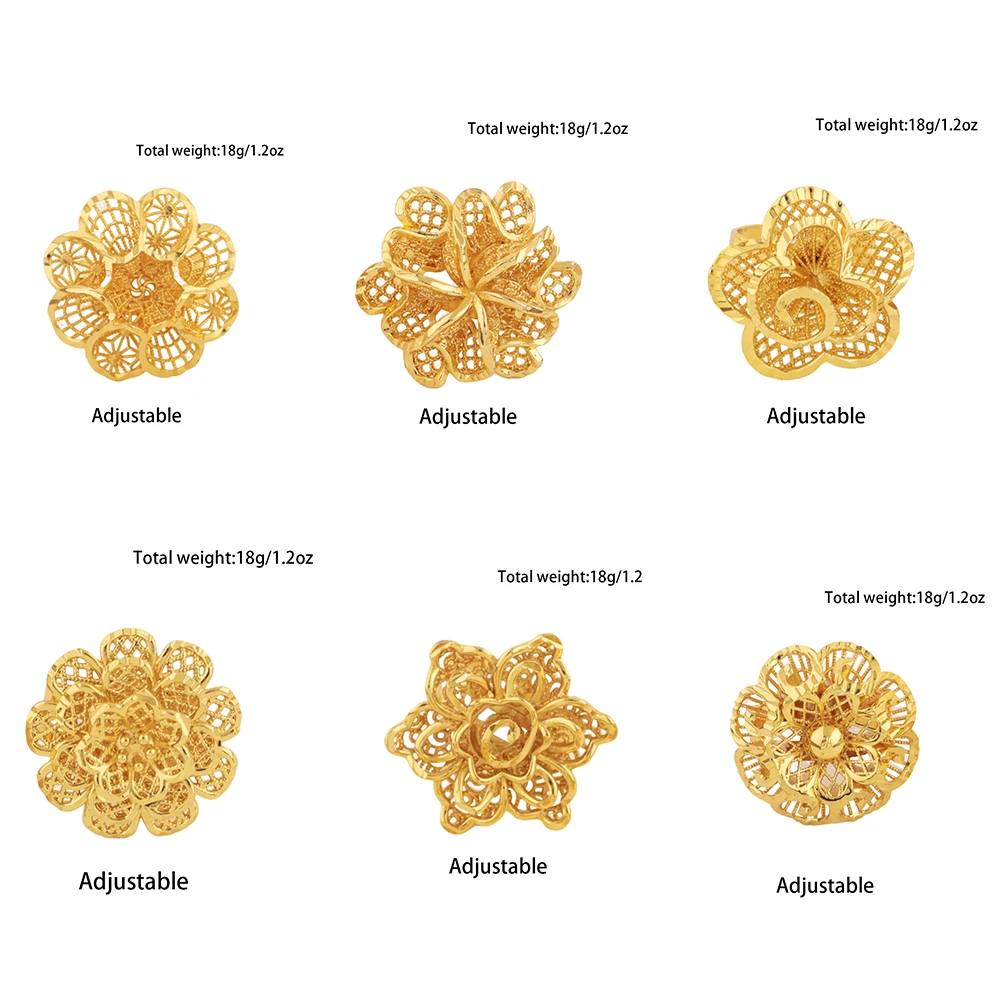 Äthiopien Dubai Blume Gold Farbe Arabische Ringe Größenverstellbar Für Frauen 18K Gold Überzogene Hochzeit Schmuck Afrikanische Party Geschenk – Detail 2