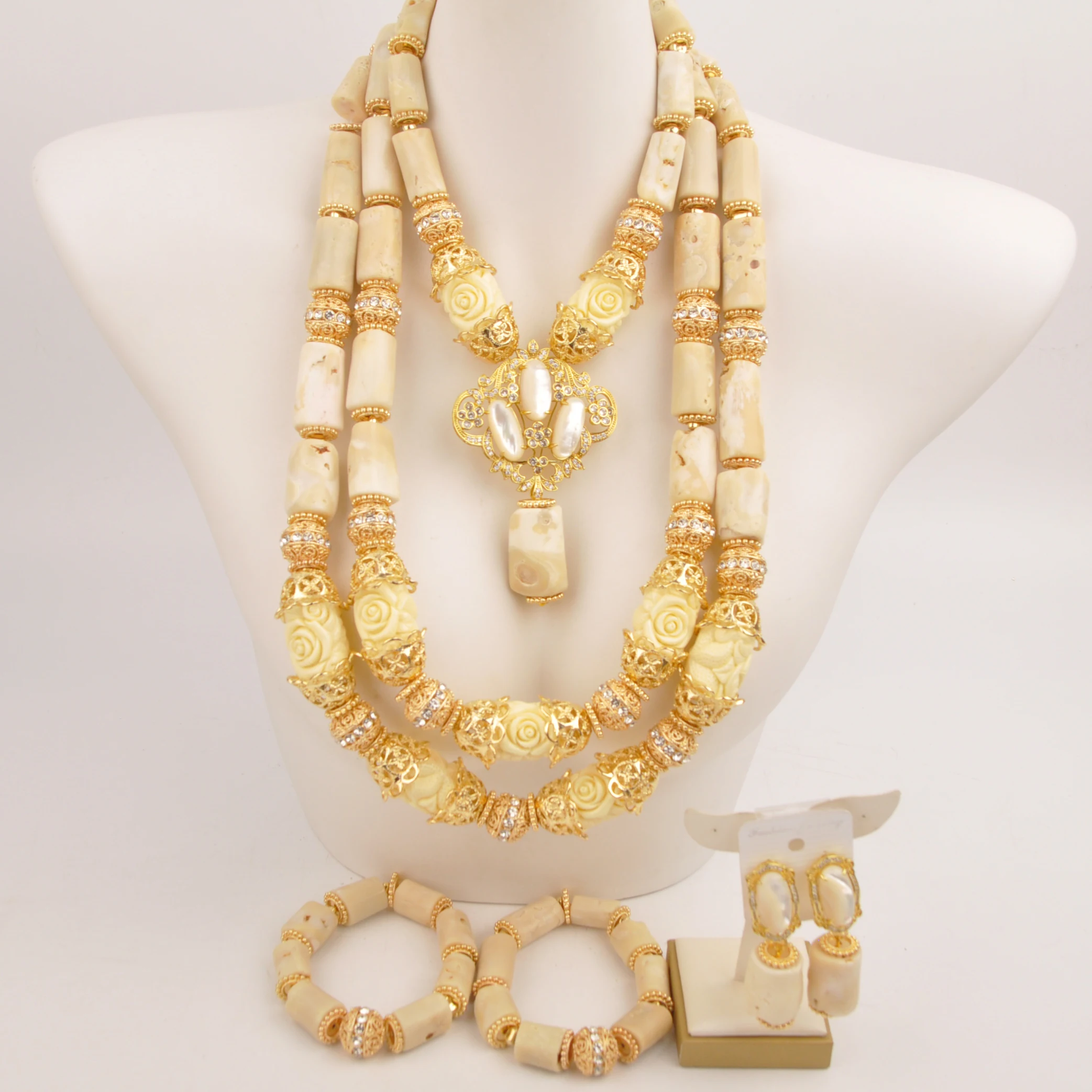 

African Wedding Coral Necklace Real White Coral Beads Jewelry Set