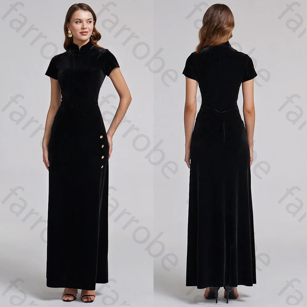 

Customized Short Sleeve Velvet Maxi Dress A-Line Evening Dresses Prom Gown Formal Exquisite High Quality Party Gowns for Women