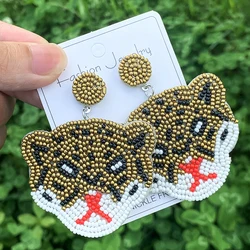 Animal Rice Bead Earrings Handmade Knitted Personalized Exaggerated Cat Dog Leopard Panda Creative Dangle Earring for Women Girl