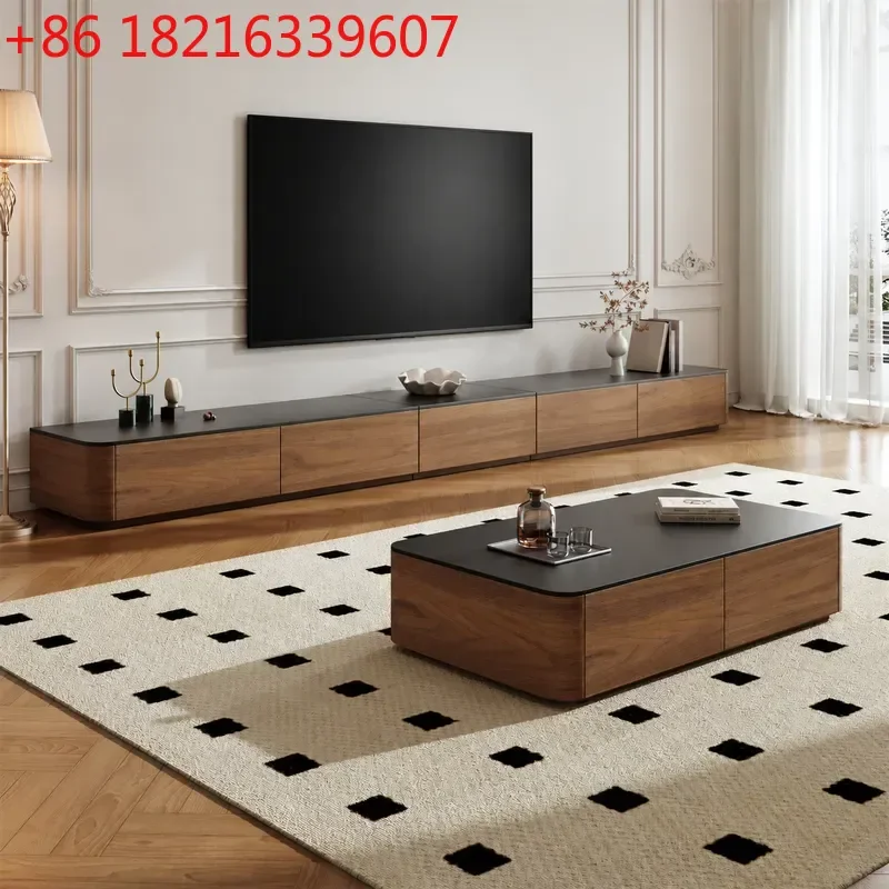 YAO2026 New Solid Wood Pull Out TV Cabinet Combo Mid Century Style Small Apartment Living Room Home Floor Standing Media Console