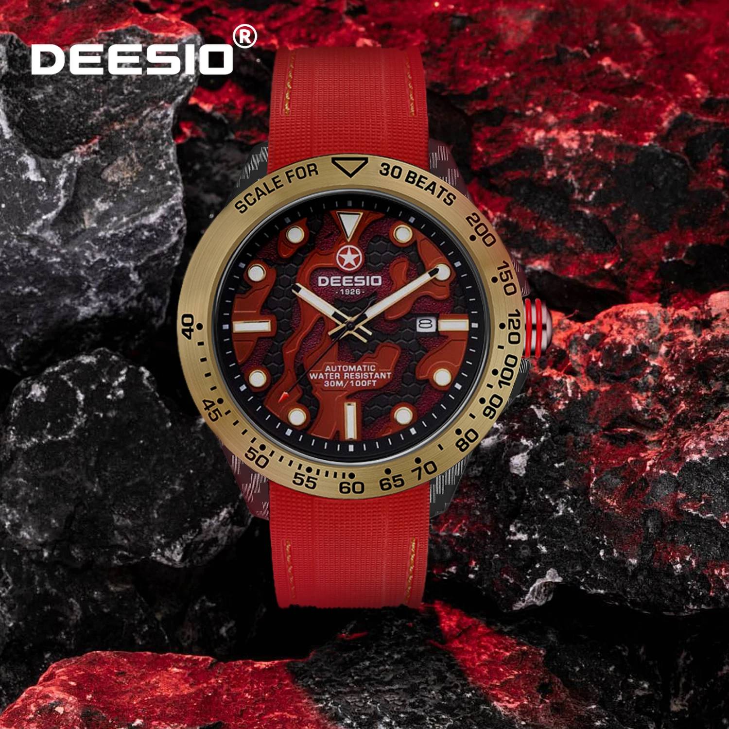 

Dessio Trendy Sport Watch Men's Luxury Automatic Mechanical Wristwatch Carbon Fiber Case Stainless Steel Waterproof Date Display