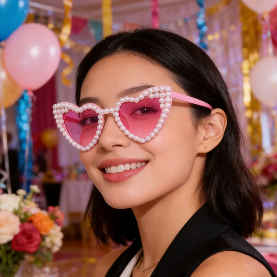 Luxury Pink Pearl Heart Sunglasses Women Fashion Pink Frame Sun Glasses Trendy Female Outdoor Travel UV400 Shades Oculos De Sol