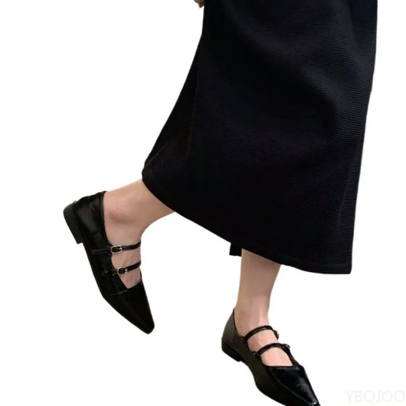 Scherpe puntige ondiepe mond elegante eenvoudige damesschoenen lente modieuze veelzijdige flats comfortabele gesp damesschoenen