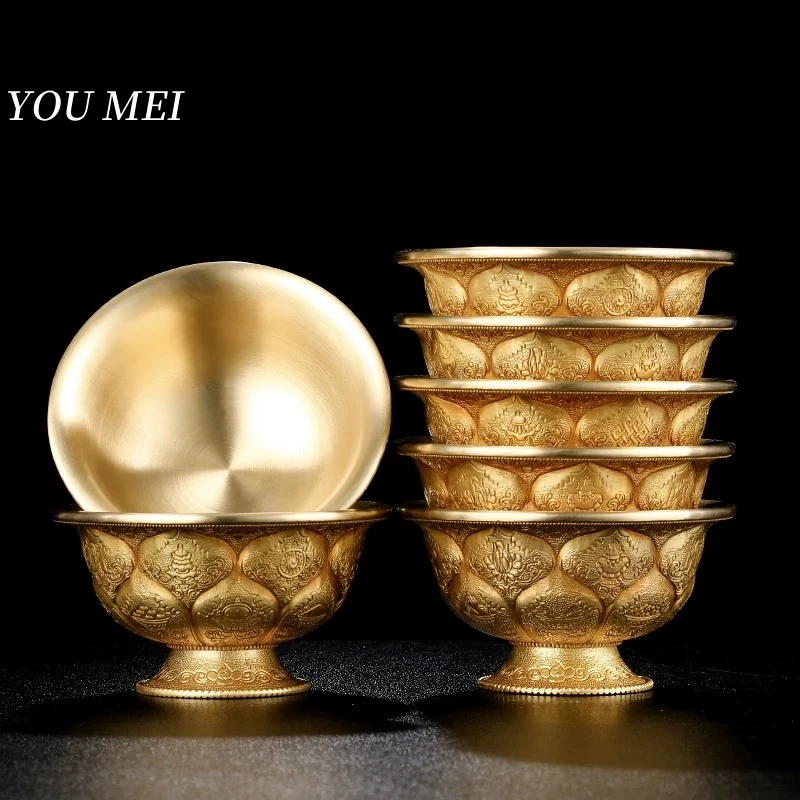 

Buddhism Hall Altars Bowl,Engraving Exquisite Flower Texture Copper Bowl,Handicraft Tibetan Golden Holy Cup Buddhist Item8/10 cm