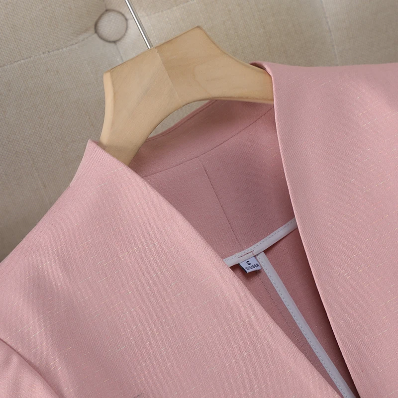 NAVIU Damen-Blazer, kurzärmelig, 2025, Damen-Anzug, Jacke, Mantel, schmal, weiblich, feminin, V-Ausschnitt, Blazer, Bürodame, Rosa, Schwarz