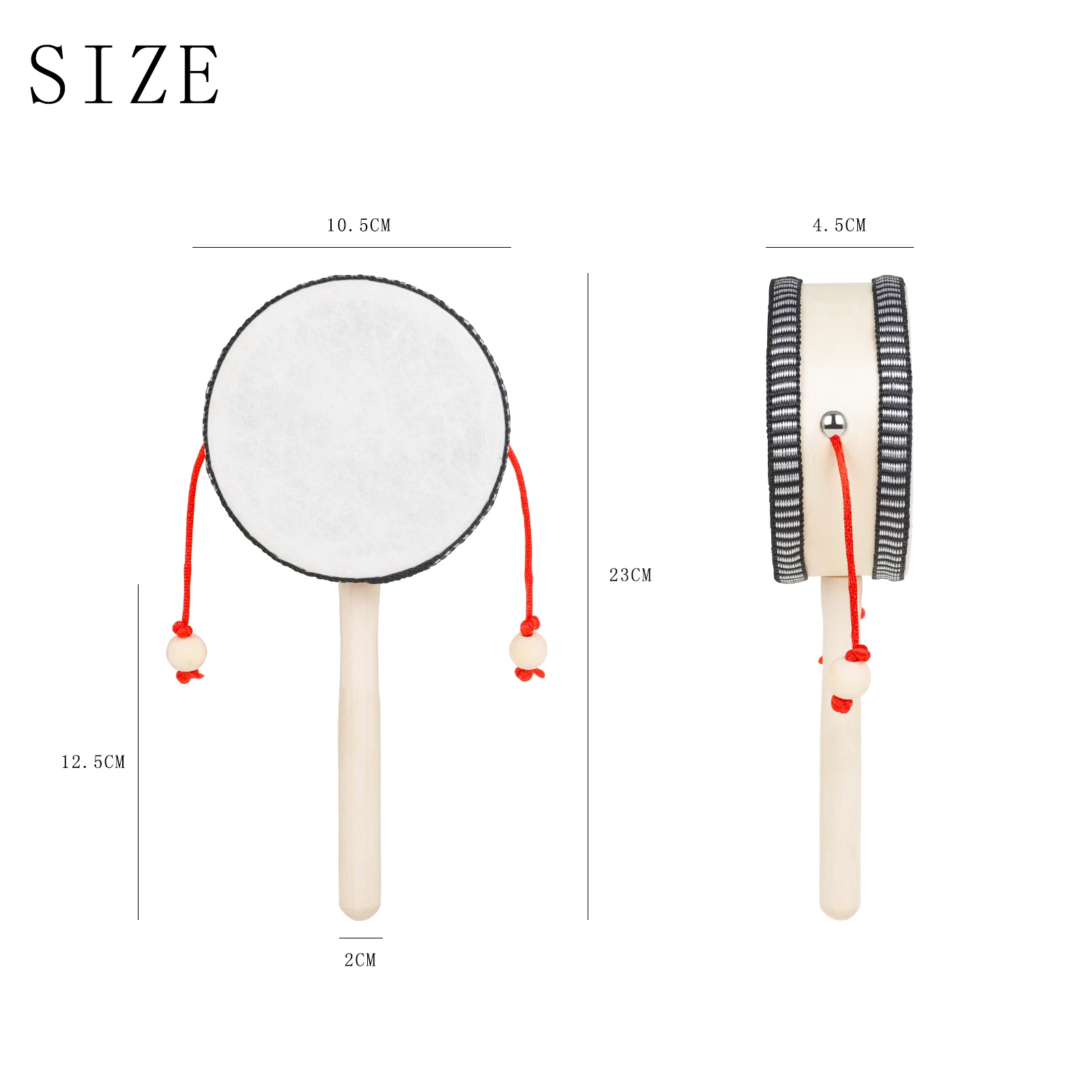 4 Inch Orff Hand Rattle Drum Black Trim Hand Shaking Drum Sensory Training Tool for Preschool Students Traditional Rattle Gifts