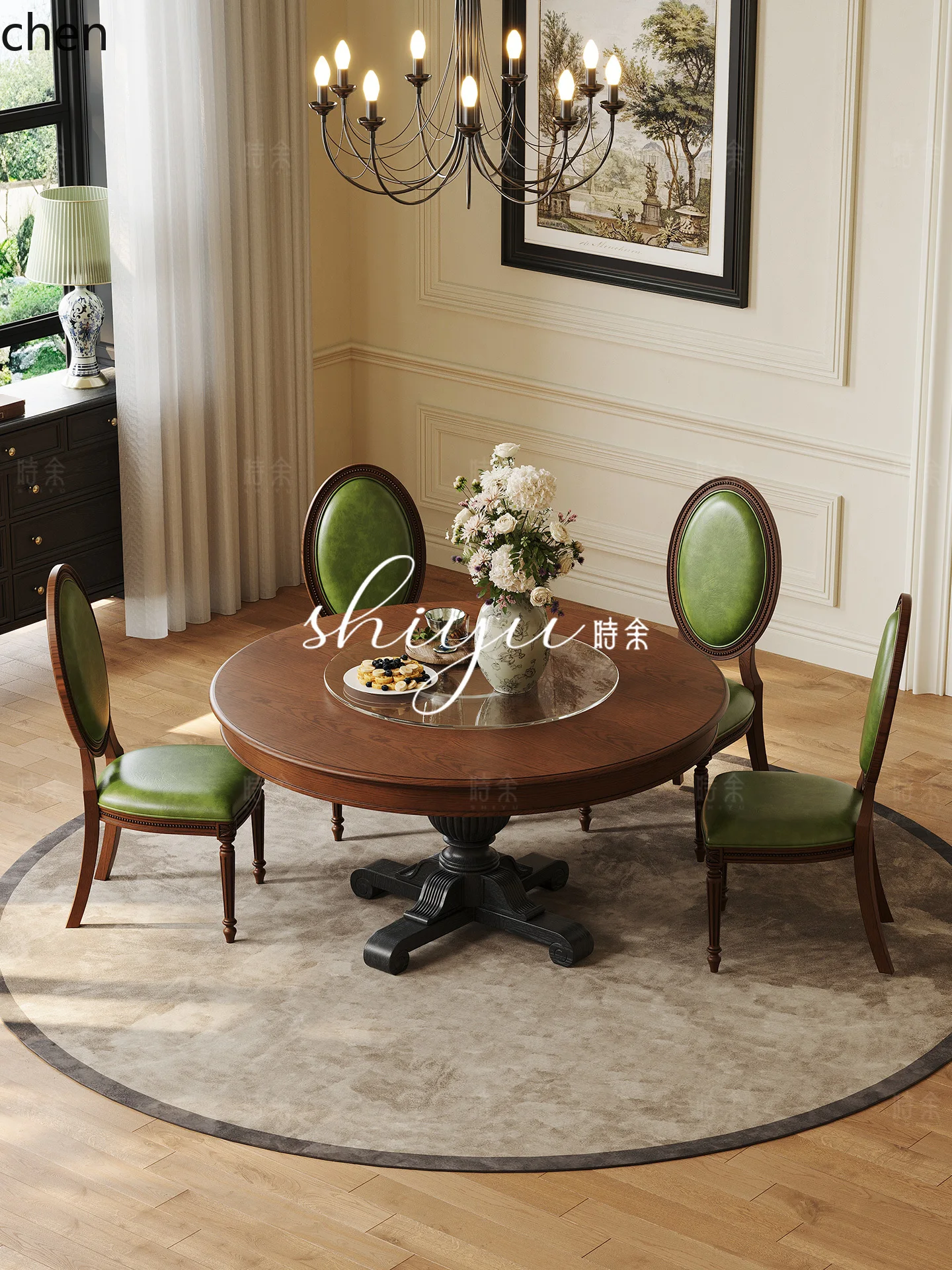 

HXL Vintage Solid Wood Dining Table Restaurant Retro Dining Table and Chair Set