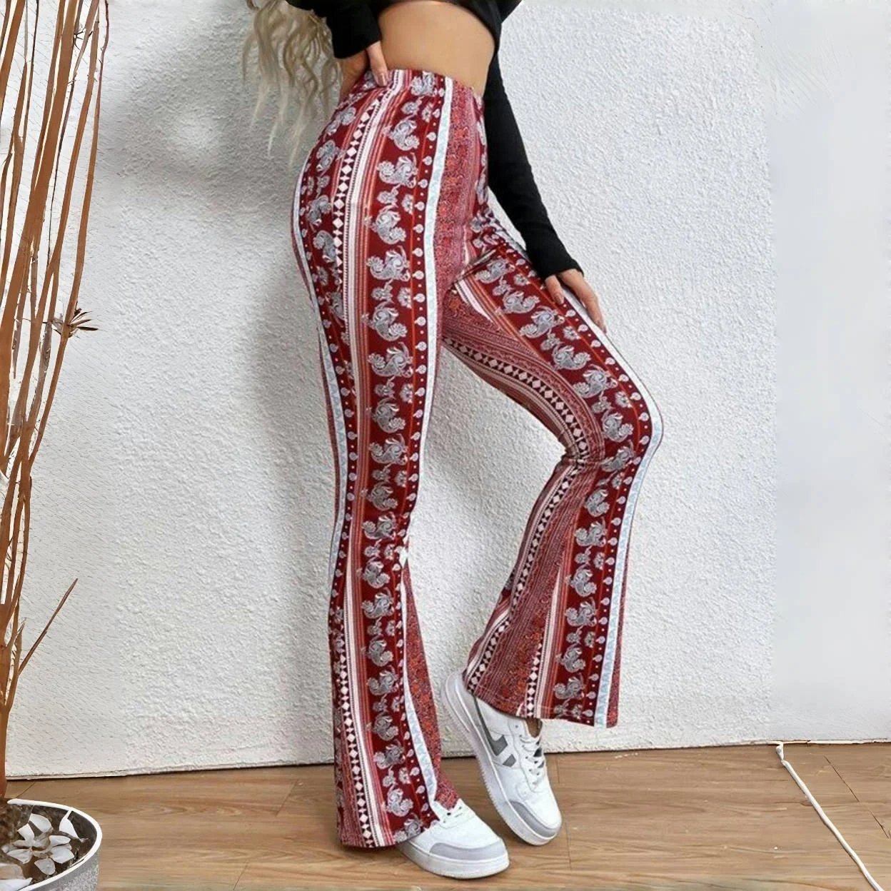 1 Piece New Spring Bohemian High Elastic Tight Micro-Cropped Print Casual Pants For Women