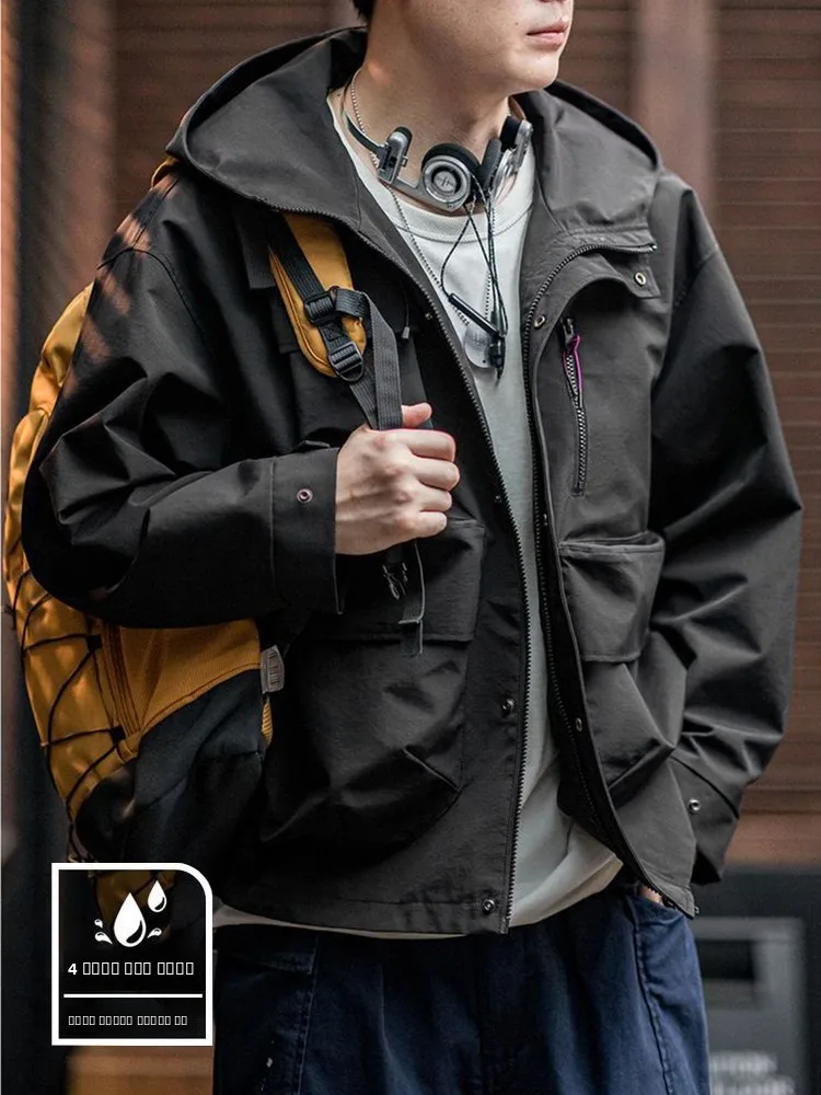 

Maden Casual American Workwear Jaet with Multiple kets Functional Hooded Loose Fit Sportswear for Men Outdoor Autumn