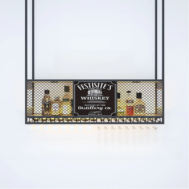 สไตล์อุตสาหกรรมชั้นวางไวน์แขวนตู้หรูหราจอแสดงผลการปรับแต่งไวน์ตู้ Creative Vinoteca เฟอร์นิเจอร์กลางแจ้ง