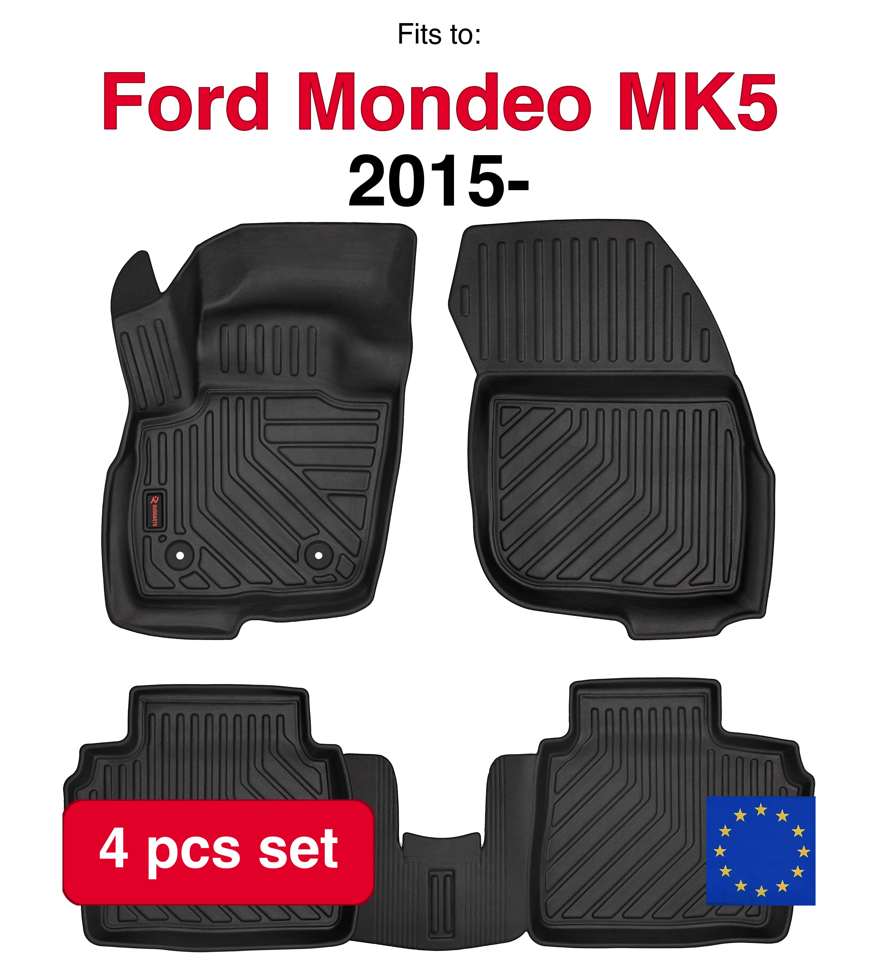 Image of 3D-Gummi-Autoteppiche für Ford Mondeo MK5 Limousine (2015-) – schwarze Passform (4 Stück)
