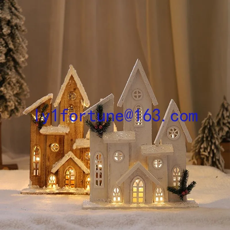 Christmas decorations Wooden glowing Christmas wooden house Snow house ornaments Christmas tree Castle window scene arrangement