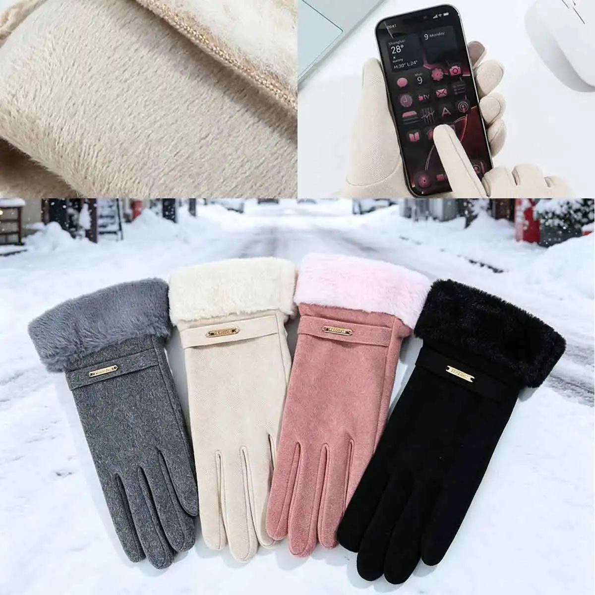 Winter-Thermo-Touchscreen-Handschuhe für Damen, dick gefütterte, warme Handschuhe mit vollem Fingerbereich für Outdoor-Radfahren, Sport, Laufen, Korea