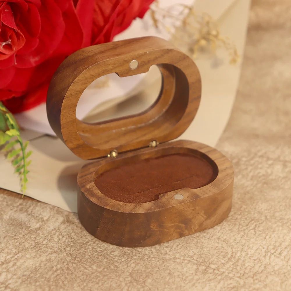 Solid Walnut Earrings Jewelry Ring Accessories Jewelry Storage Box Oval Window Acrylic Marriage Proposal Ring Box