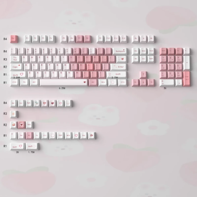 Peach Love Theme Keycap Set PBT 129key Custom Cute Pink Keyboard Cap Cherry Profile Gaming Key Cap for Mechanical Keyboard Gift