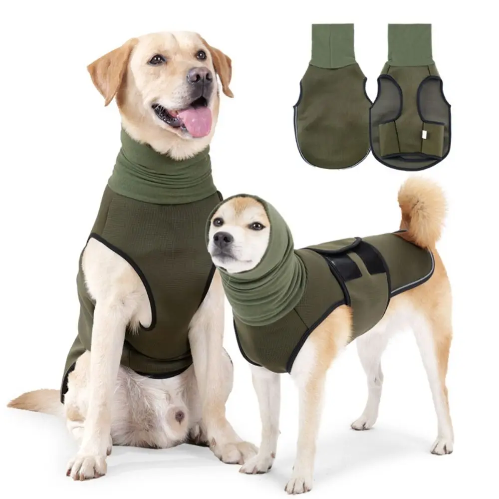 Elastic Dog Anxiety Vest Windproof Reflective Dog Soothing Clothes with Hoodie Warm Dog Thunder Vest for Fireworks