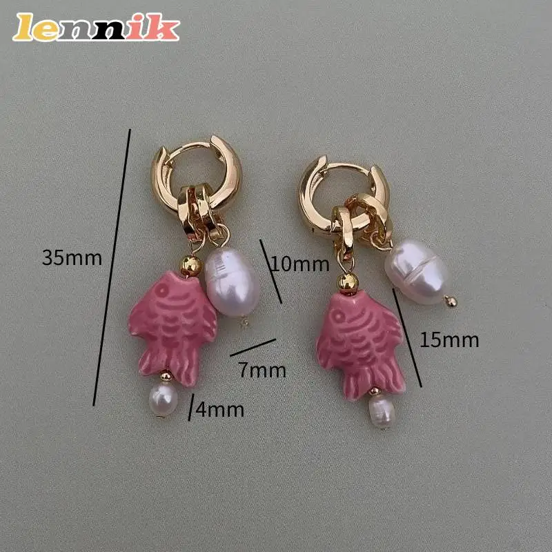 LENNIK European Stainless Steel Earrings Set, Fish/Starfish/Pearl Design, New Gold - Plated Color - Fast,Stylish Women’s Jewelry