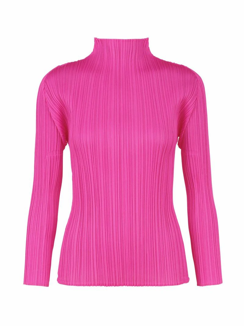 Miyake Pleated Classic Basic Turtleneck Long Sleeve Tops Women Korean Fashion Aesthetic Clothes