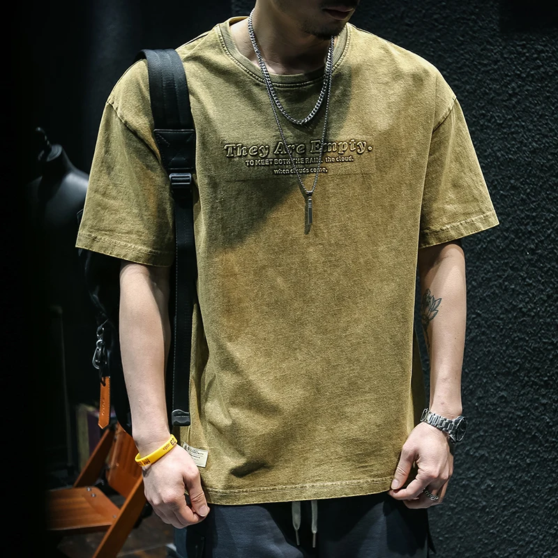 

Summer Washed American Pure Cotton Short Sleeve T-Shirt Men Loose Fashion Brand INS Large Size Half Sleeve round Neck Trendy ...