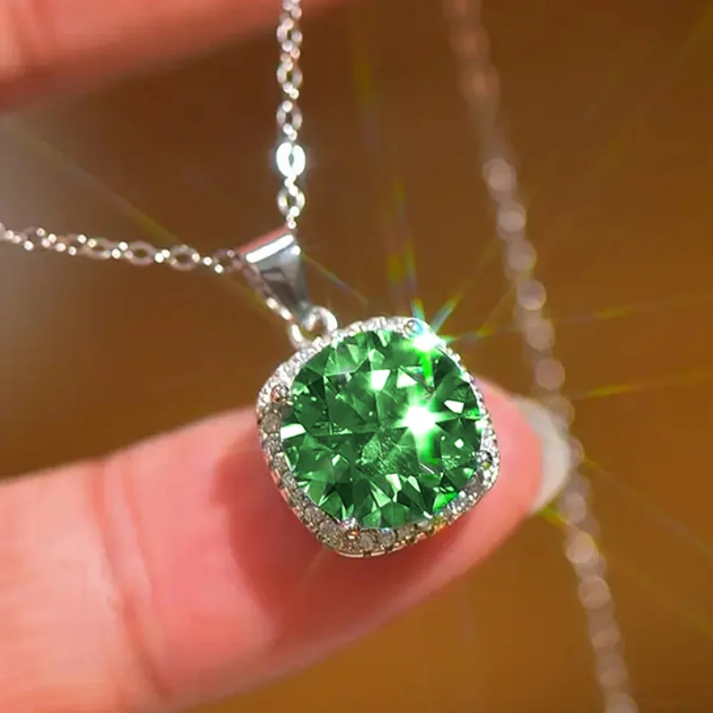 Huitan Elegante Damen-Anhänger-Halskette mit hellgrünem CZ, Hochzeit, Party, Verlobung, Jahrestag, trendige Accessoires, Schmuck, Geschenk