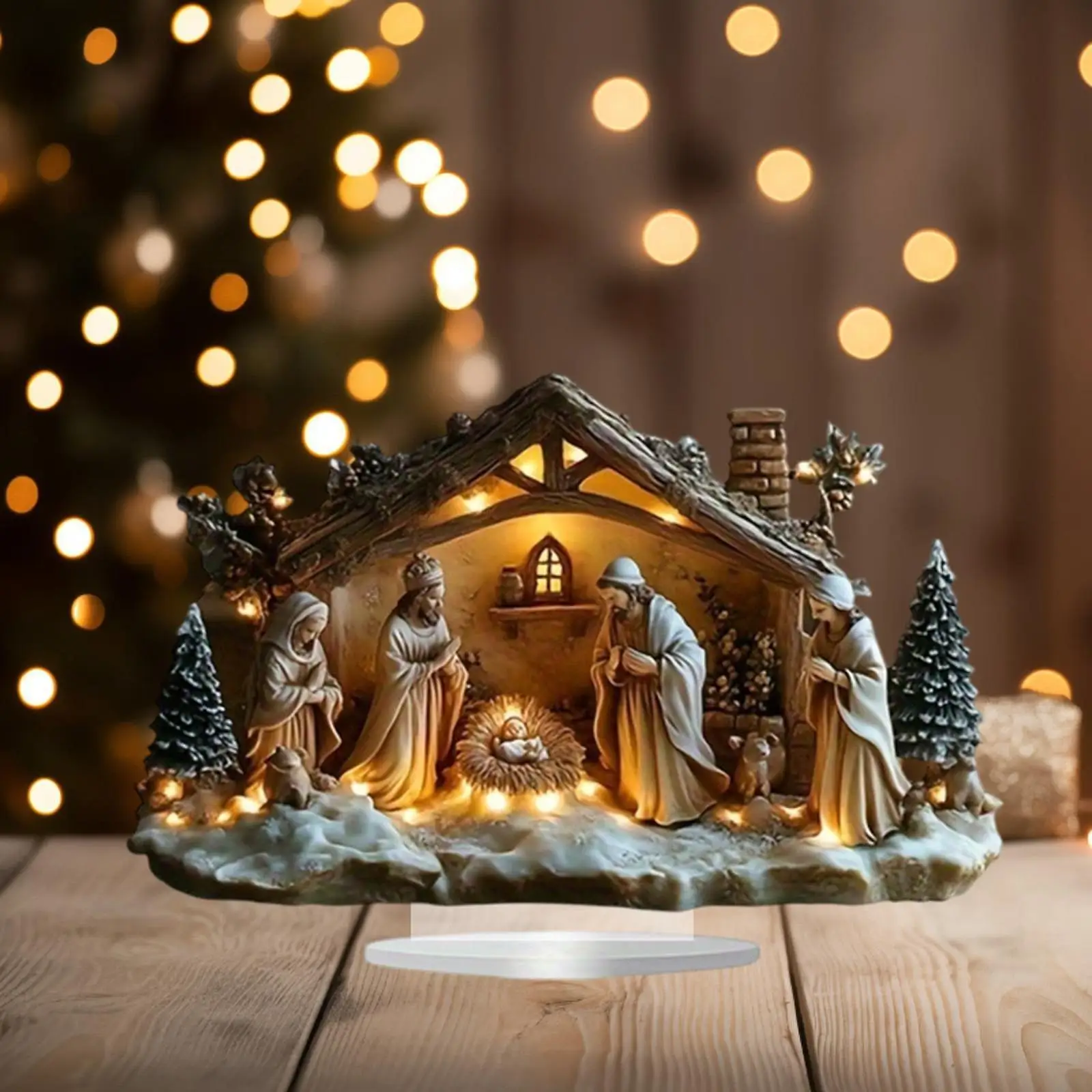 Christmas Nativity Acrylic Sign Religious 2D Desktop Ornament Christmas Tabletop Decoration for Indoor Shelf Office Home Mantel