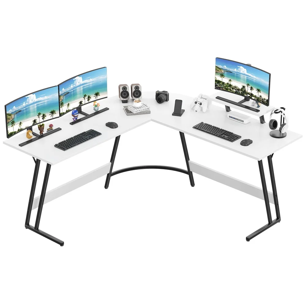 L Shaped Computer Desk Modern Corner Design with Movable Small Table Adjustable Feet Office Gaming Study Use