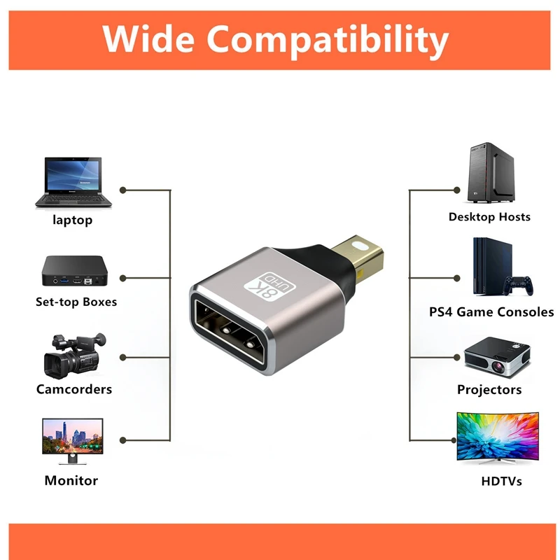 Mini DP 8K DisplayPort 1.4 Adapter DP Male to Female Extender Alloy Shell Female to Female Extension Connector Converter image 4