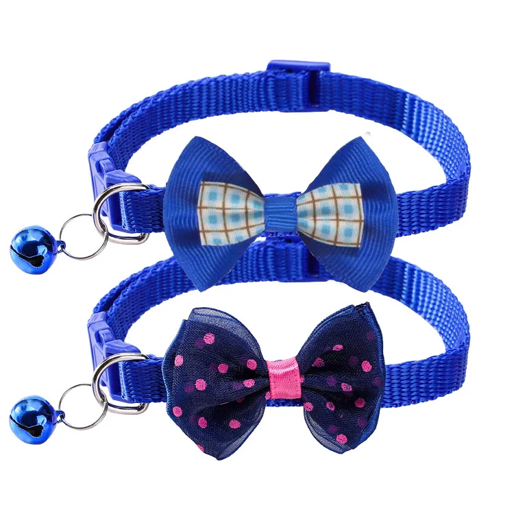 2PC Adjustable Cat Collars Cute Bow Dot Tie with Bell Safety Identification Collars for Puppy Dogs, Kitten Pets Pet Accessories