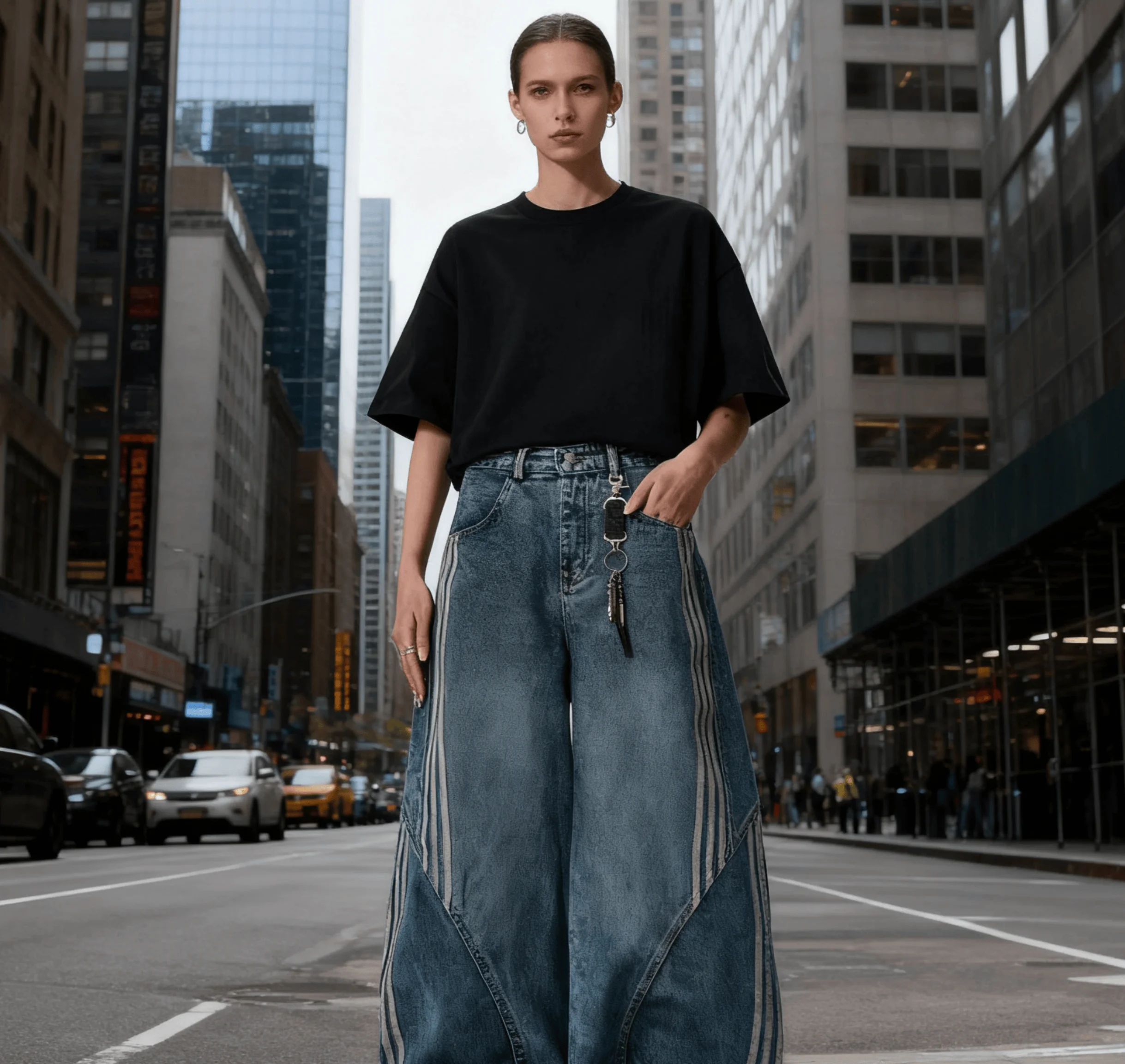 جينز نسائي واسع الساق عتيق Y2K إعادة بناء مخصص متعثرة شريطية من قماش الدنيم سروال عصري مريح مناسب