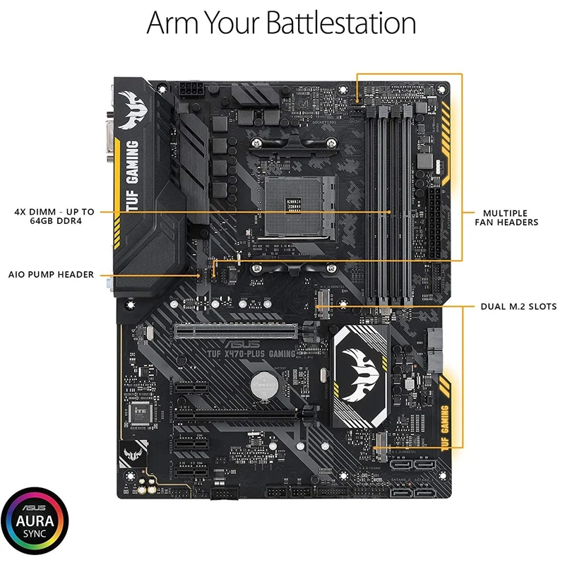 중고 ASUS TUF X470-Plus 게임용 마더보드, AMD Ryzen 2 AM4 DDR4 HDMI DVI M.2 ATX