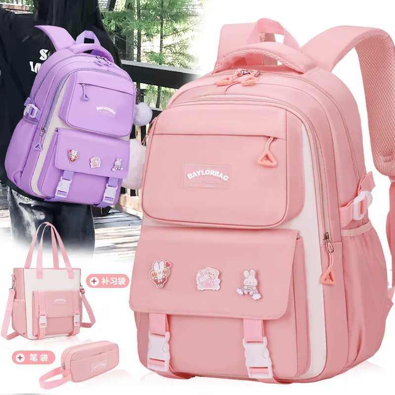 3-piece Set Free Pendant New Middle High School Student Schoolbag Girl Grade Large-capacity Burden-reducing Children's Backpack