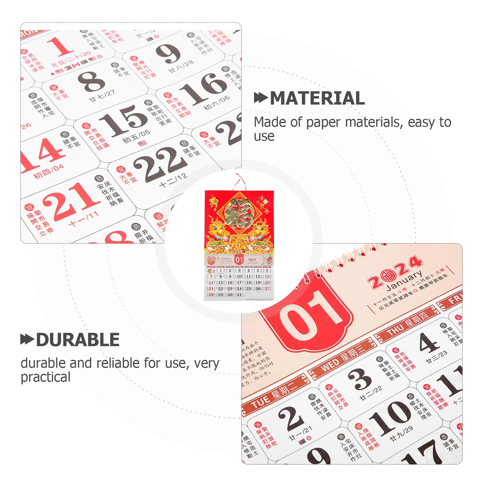

Year of The Dragon Calendar Lunar 2024 Wall Monthly Chinese Calendars Traditional Hanging Decorate