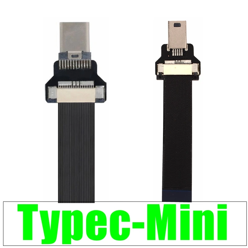NEW 5-100CM Type C - Mini USB Ribbon Cable FPV USB FFC Flexible Cable 90 Degree Mini/Type C Male/Female 20Pin FPC Extension Cord