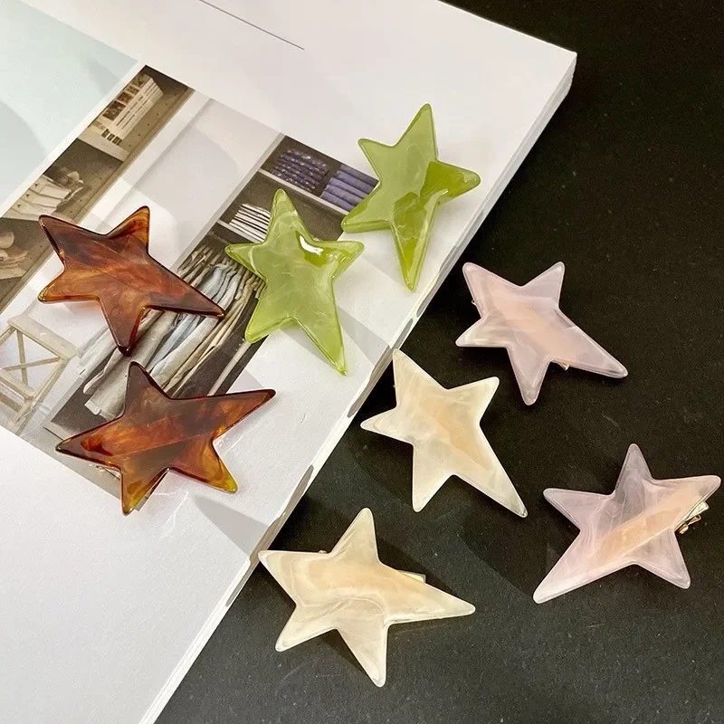 

New Girl's Star Pentagram Edge Clip Acetate Material Sweet and Cute New Design Sense Beautiful Girl's Favorite Hair Accessories