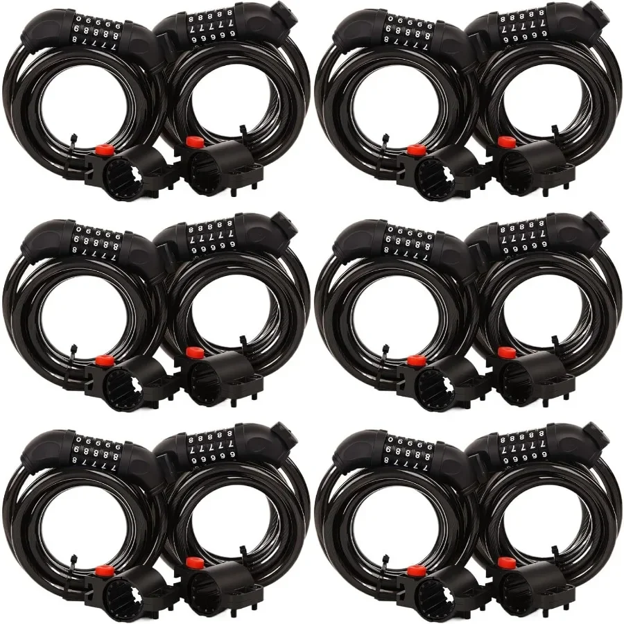 

12Pcs Pack 6FT Extra Long Cable Combination Bike Locks 5 Digits Retractable Security Lock with 12mm Heavy Duty Anti Theft Anti