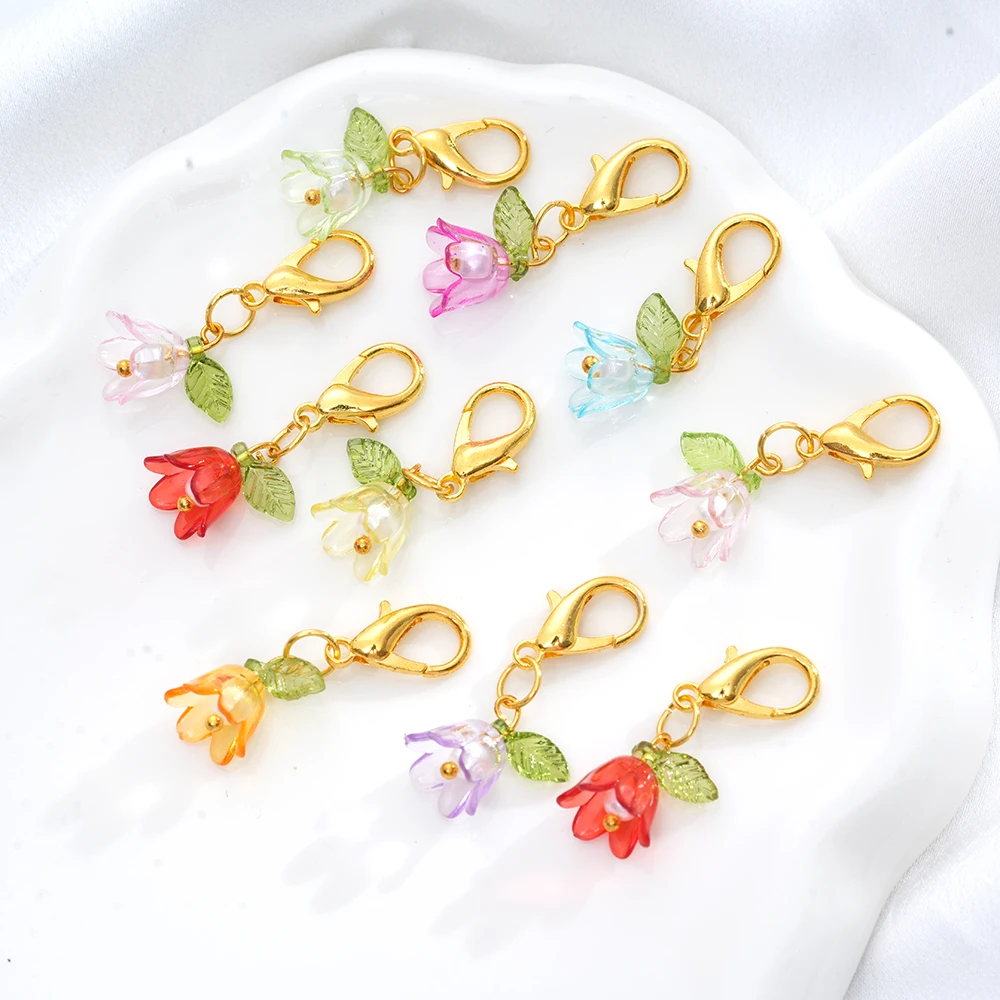 10pcs/lot Cute Clean Flower Keychain Lobster Claw Clasps Charm For Backpack and purse small pendant