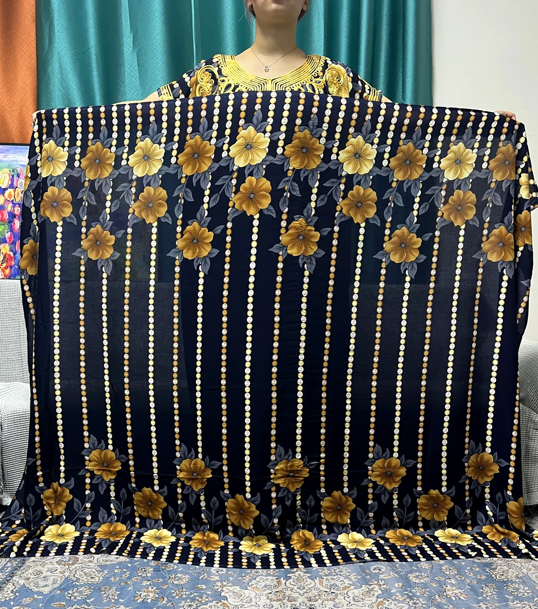 Abayas para mulheres, muçulmanas, apliques florais impressos, roupões soltos de algodão, vestidos africanos e nigerianos com lenço grande, 200x145cm, 2023