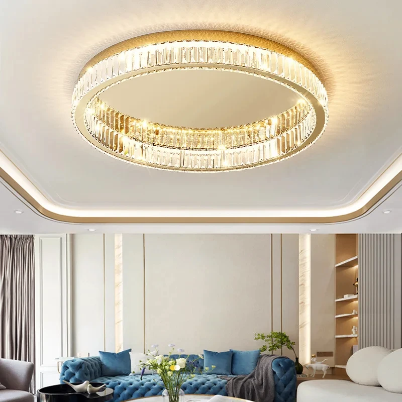 Simple Crystal Circle Lamp Ceiling Chandelier Living Room Bedroom Study Decorative Led Indoor Lighting CX608PC