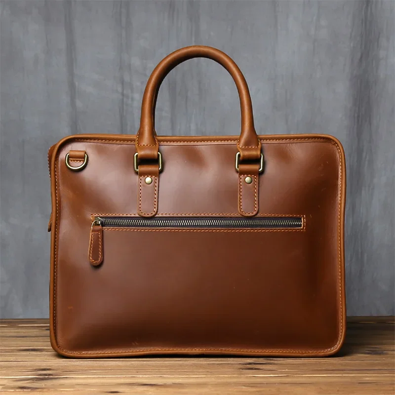 Retro Genuine Leather Men's Computer Bag  Crazy Horse Leather  Commuting Bag Top Layer Cowhide Single Shoulder Crossbody Bag