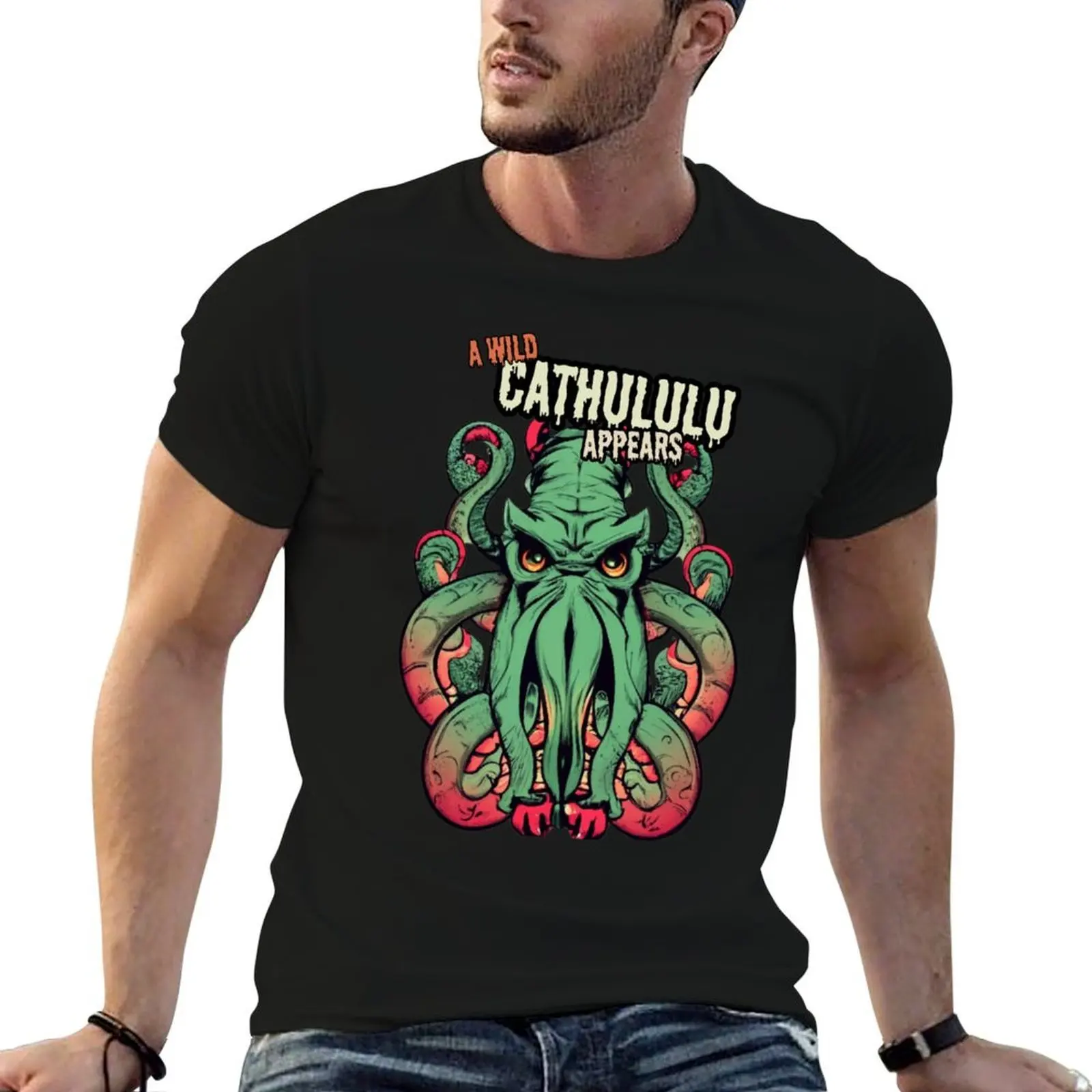 

A WILD CATHULHU APPEARS T-Shirt man t shirts for men casual g man t shirts for men T-Shirt