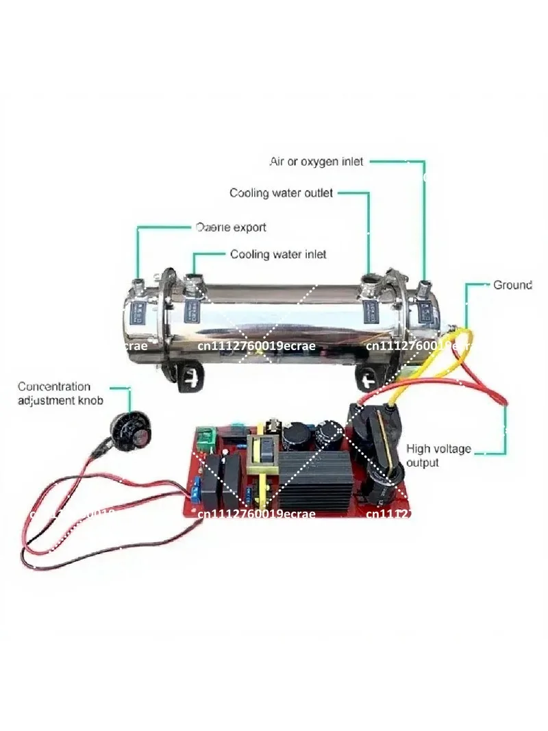 Water Cooled Ozone Generator Kit 20G/H Stainless Steel Tube for Air Purification, Home Water Treatment