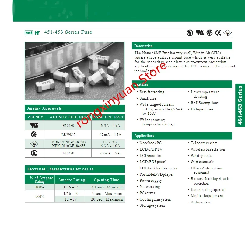 0451012.MRL 0451012.MR 0451012 Surface Mount Fuses NANO2®  Very Fast-Acting   0466001.NR 0466001 0466001.NRHF 100% Neworiginal