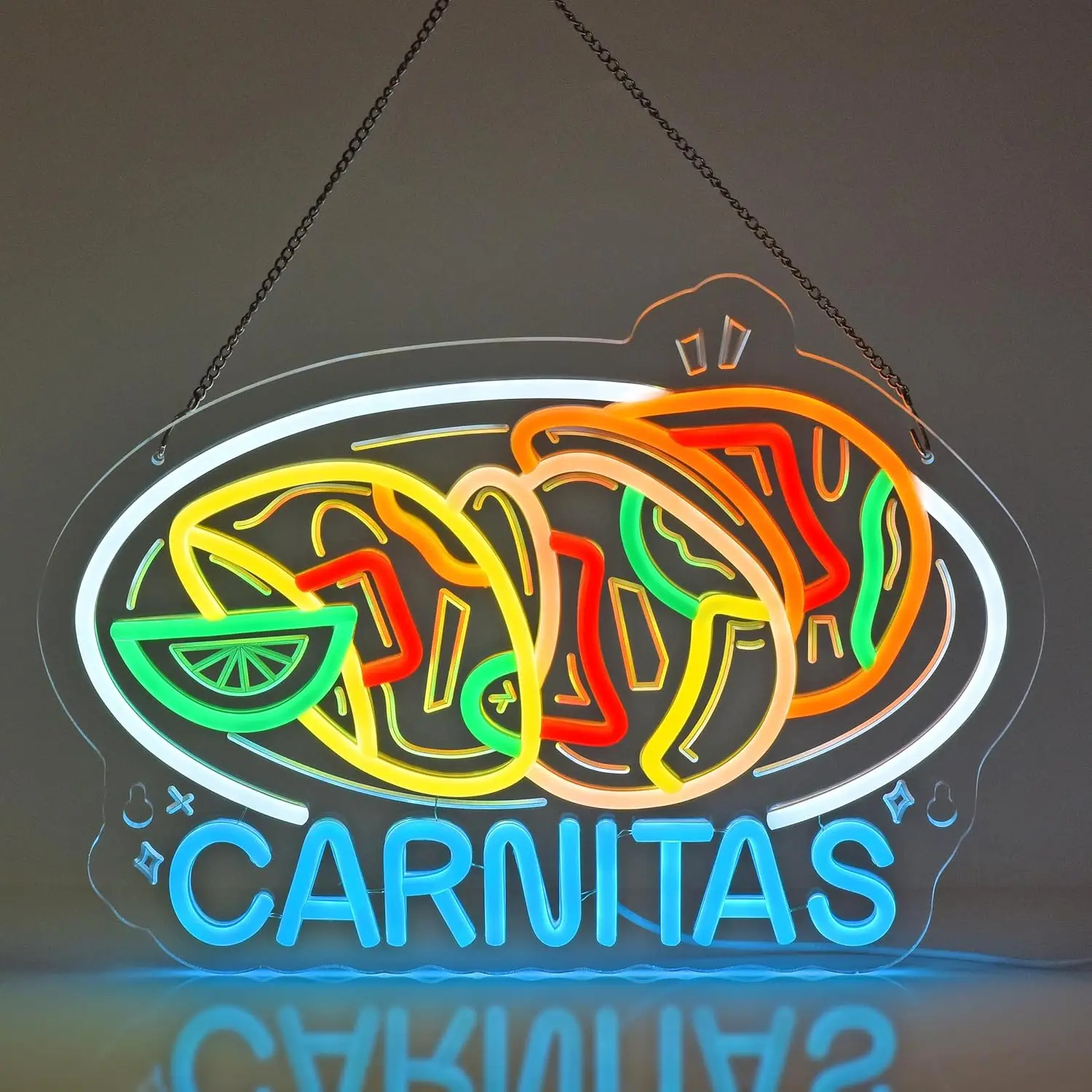 

Неоновая вывеска «Карни́тас» с USB-подсветкой для мексиканских ресторанов, латиноамериканских такерий, баров, уличных киосков, домашнего декора, персонализированный подарок
