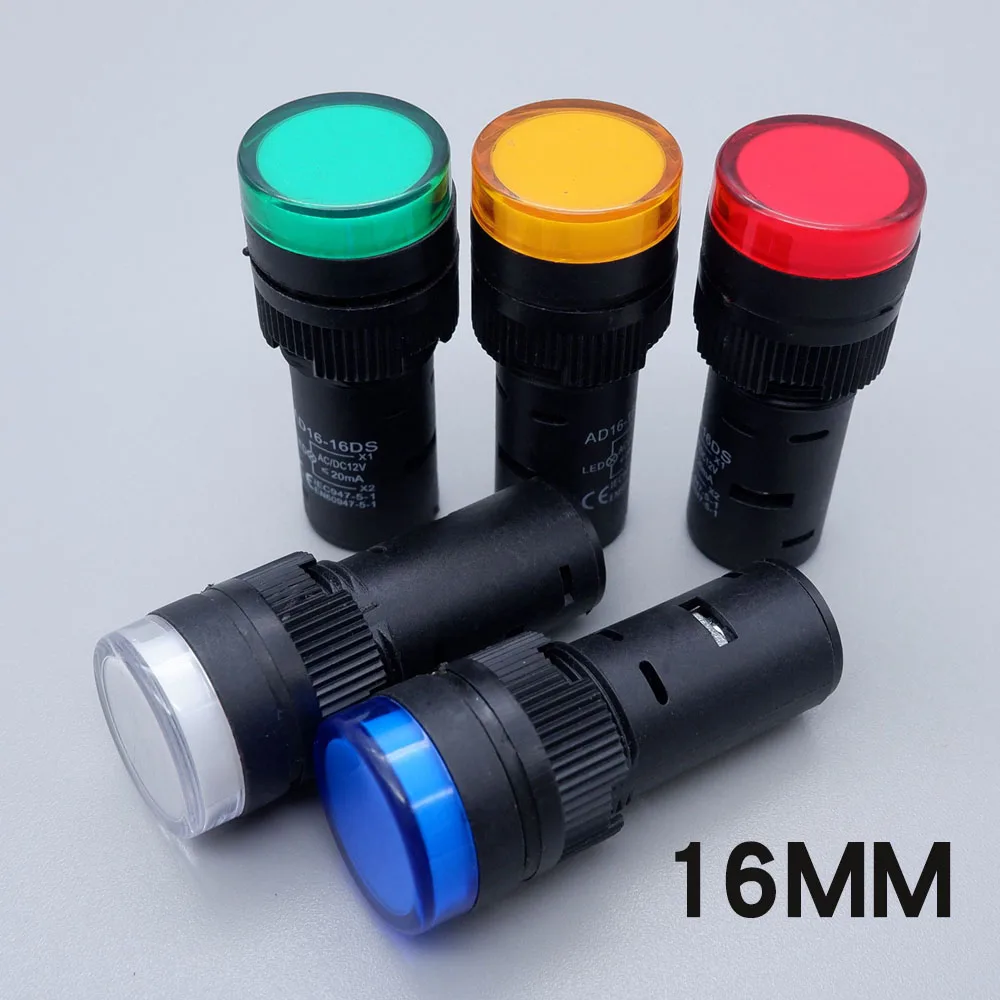 16MM Panel Mount Plastic Light Indicators LED Power Electronic Warning Pilot Signal Light Lamp AC/DC 12V 24V 220V Red Blue Green