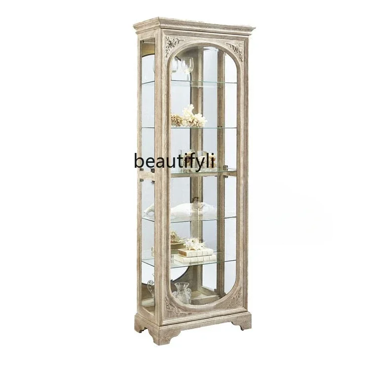European-Style Wood Carved Wine  Storage  Study Bookcase Bed & Breakfast Glass Living Room Display Storage Cabinet image 4