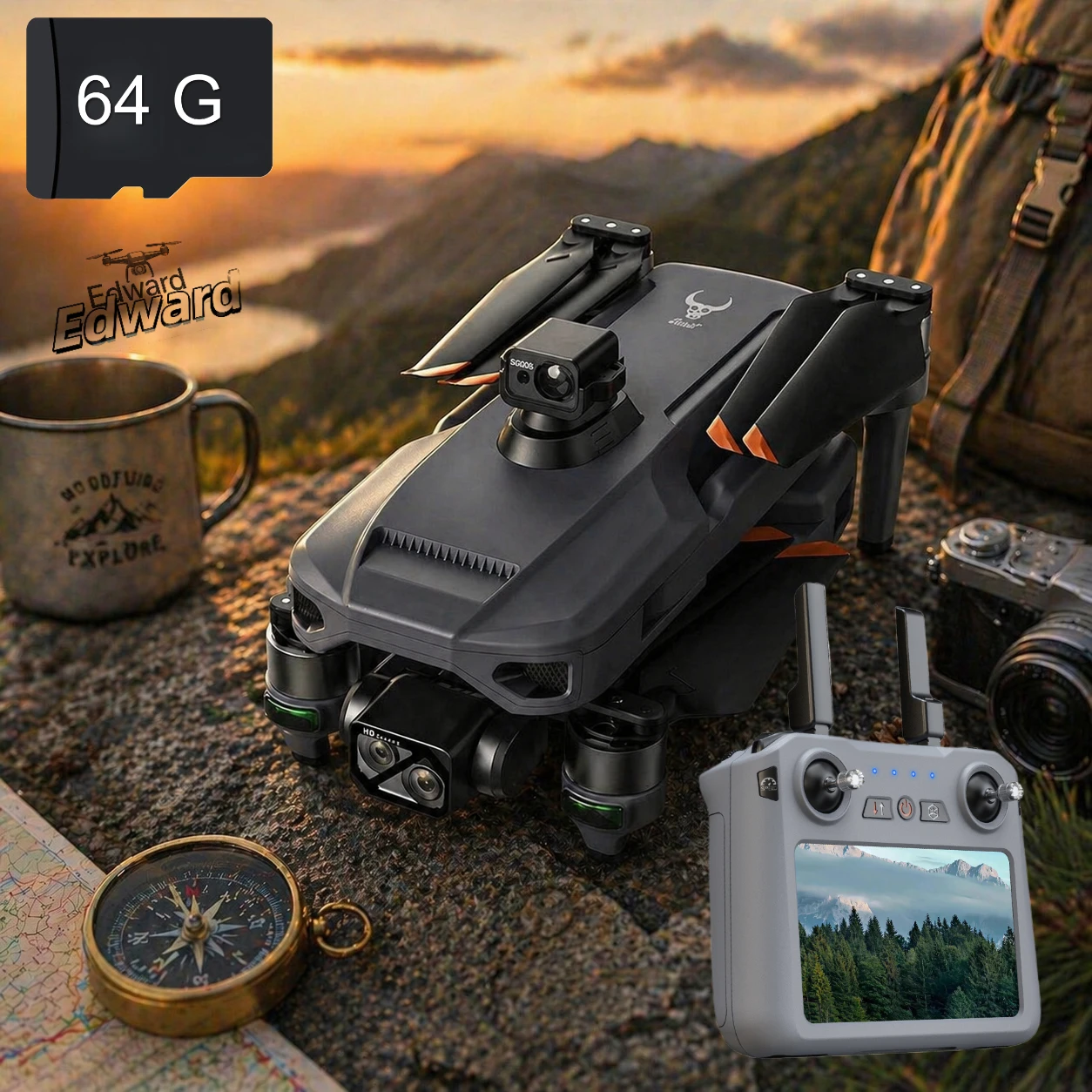 

SHOUG909 64G GPS Drone 7.2" HD Screen Controller Brushless 8K Dual Camera Optical Flow Airdrop Long Flight RC Quadcopter