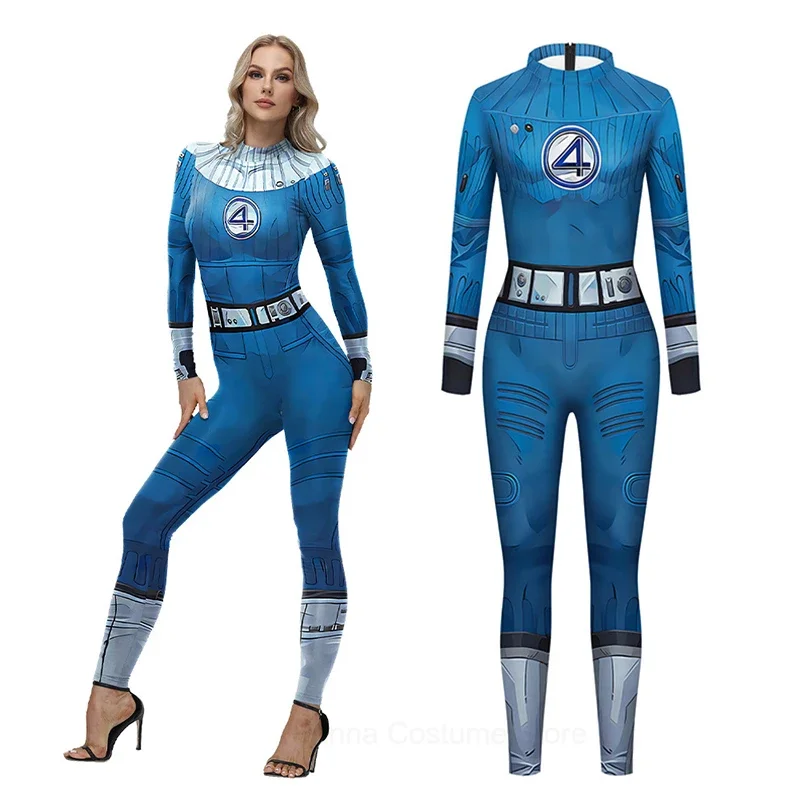 アニメスーパーヒーローファンタスティック・フォーのコスプレ衣装ジャンプスーツ女性プリントファンタスティッククリスマス新年ゼンティポリエステルパーティーボディスーツ