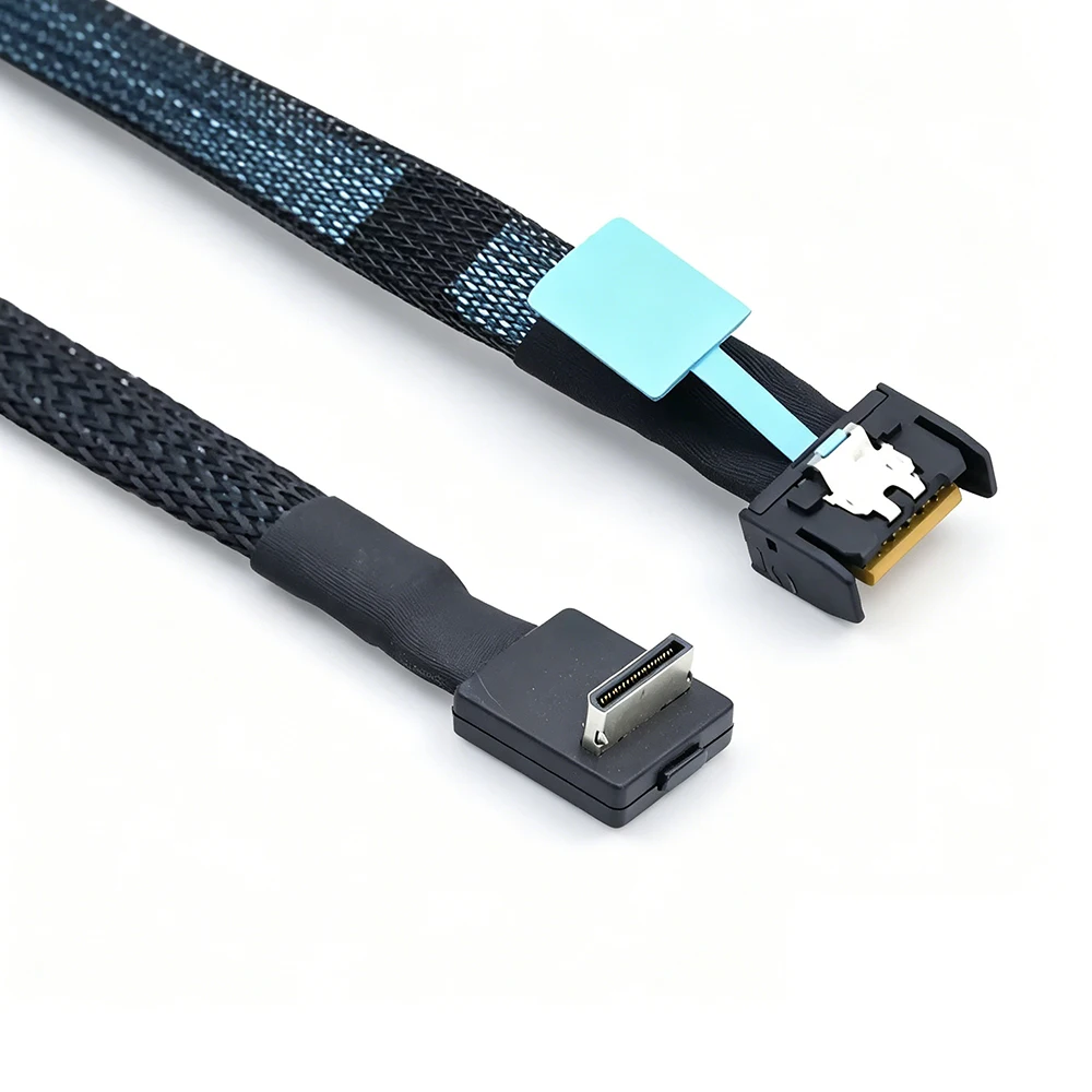 1m Gen5 PCIe 5.0 MCIO 4I 38Pin (SFF-TA-1016) to 90 Degree OCuLink SFF-8611 4I Server NVMe SSD High Speed Data Cable 100cm